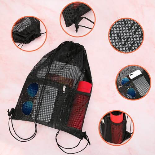 NATURAL STYLE 2 PACK Mesh Drawstring Backpack Bag, Multifunction Mesh Bag Black