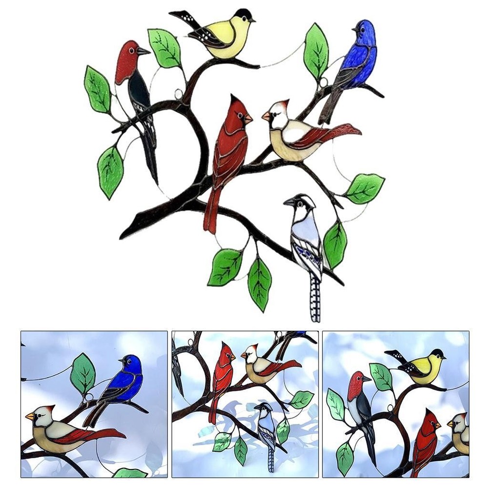 Lovely Acrylic Birds On Branch Window Panel Hanging Decor