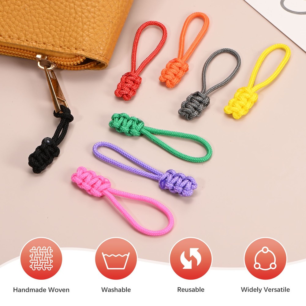 Zipper Pull Replacement [6PCS] - Extender Woven Rope Zipper Heads - [Black]