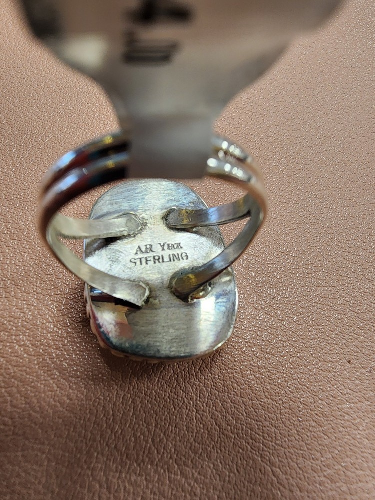 NWT Size 7.5 Sterling Silver & Stone Native American Ring Signed