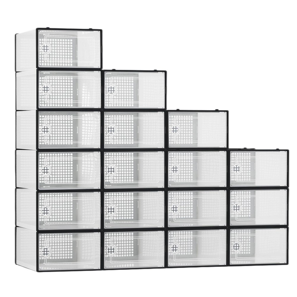 18 Pack Clear Shoe Boxes Stackable Plastic Shoe Storage Organizer w/ Door