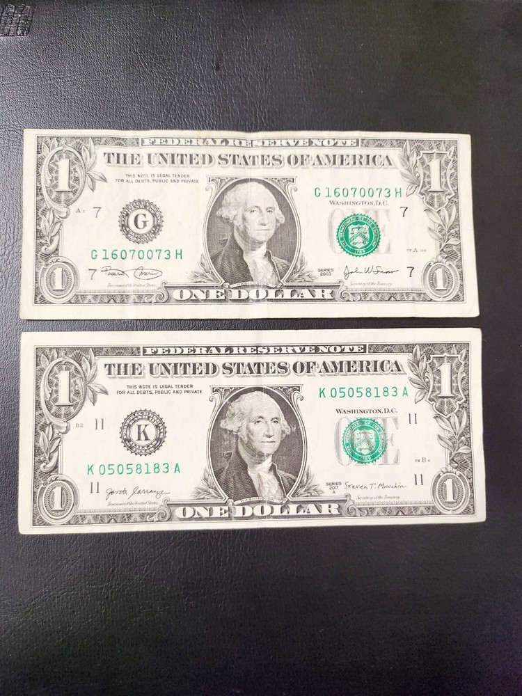 ERRORS OPPOSITE MISCUT   BILLS. LOT OF TWO $1  NOTES