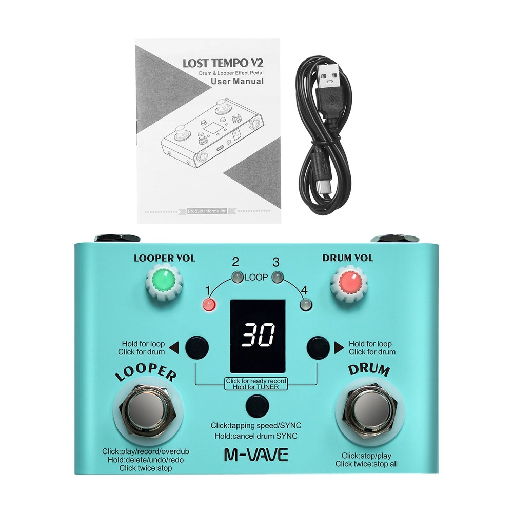 Guitar Effect Pedal Drum Looper Effector 30Drums11Mins Looper Recoding TimeTuner