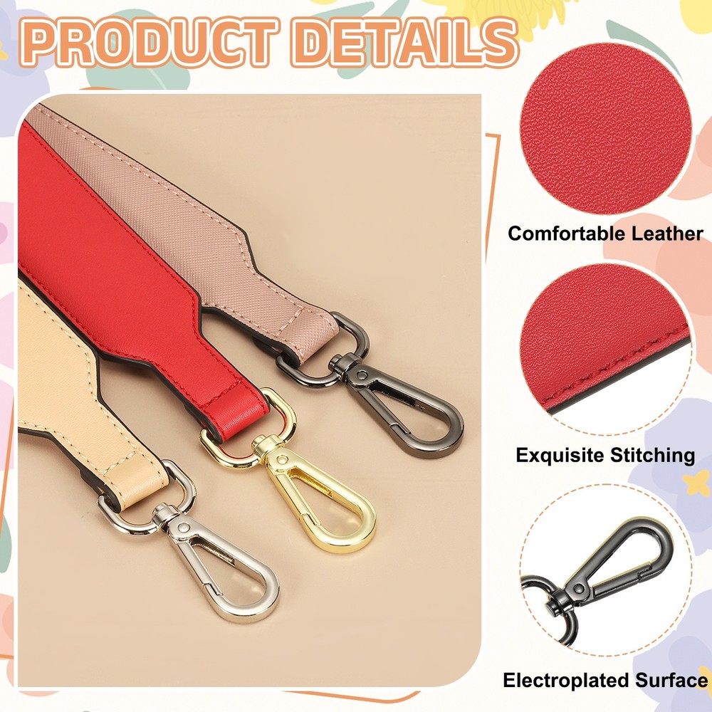 16 Inch Leather Purse Strap, Plain Pattern with Black Buckle, Red