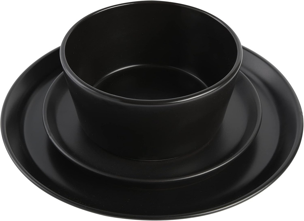 Sofia Coupe 12-Piece Stoneware Dinnerware Set, Service for 4 – Black Plates and