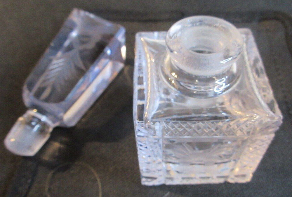 CRYSTAL ETCHED PERFUME DECANTER~5 1/4" TALL