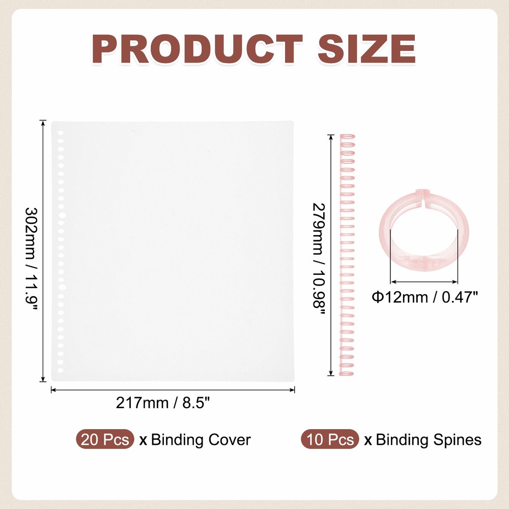 20Pcs Clear Presentation Binding Covers with 10Pcs 12mm Combs Kit, Red