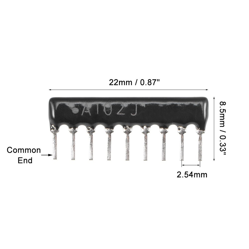 1K Ohm Resistor Network 1/8W SIP-9 Array 2.54mm Bussed Type 5% Tolerance 20pcs