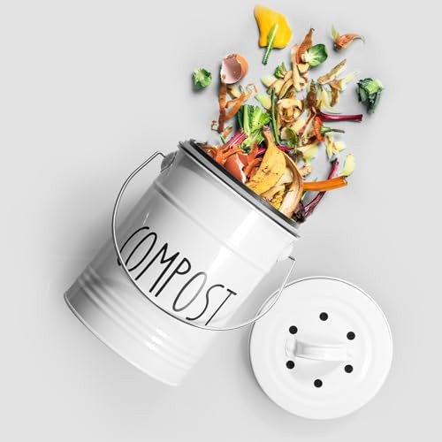 Kitchen Compost Bin, 1 Gallon Countertop Compost Bin with Lid, Indoor Compost