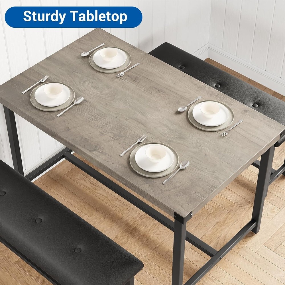 Dining Table Set for 4 Kitchen Table w/ Upholstered Benches Dining Room Kitchen