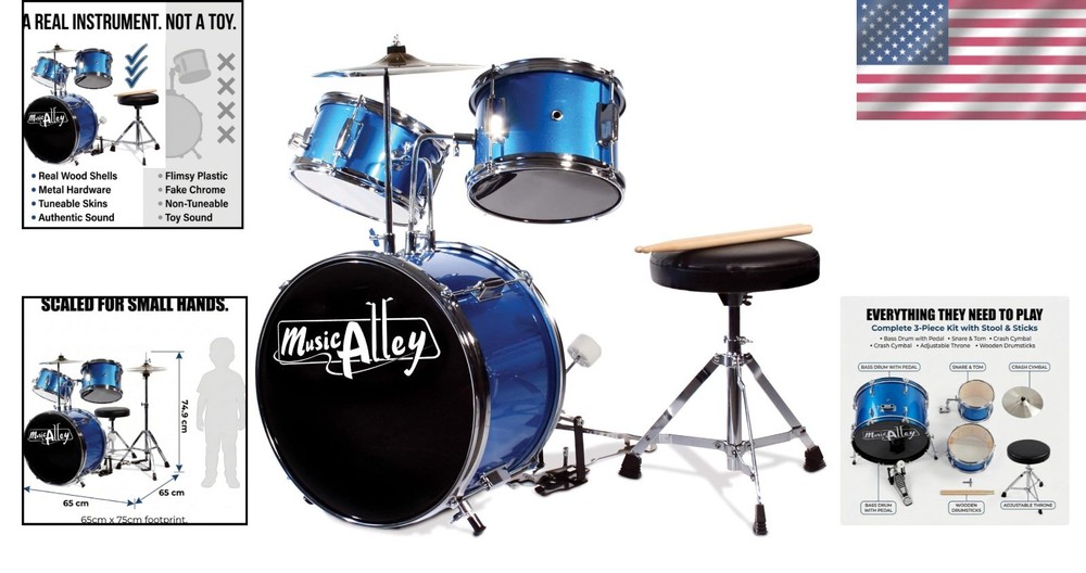 Complete Kids Drum Kit with Adjustable Throne