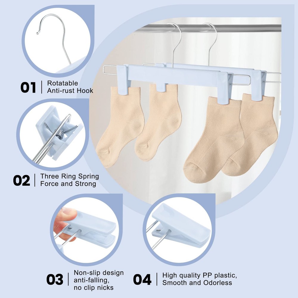 10 Pack Pants Hangers Adjustable Clips Blue