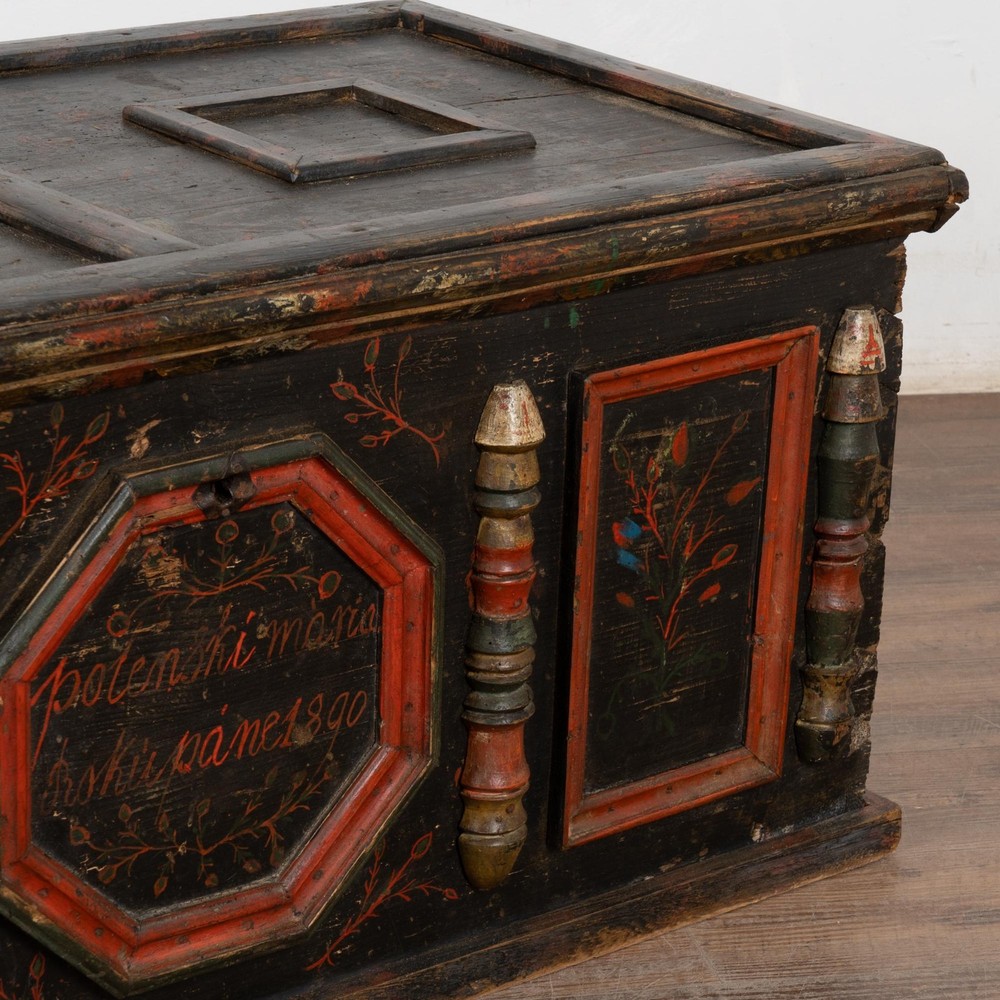 Original Painted Hungarian Flat-Top Trunk, Dated 1890