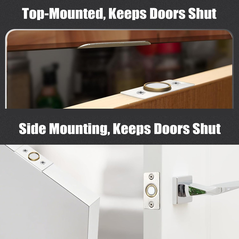 Adjustable Magnetic Door Catch for Cabinets, Easy Closure - 2 Pack Silver