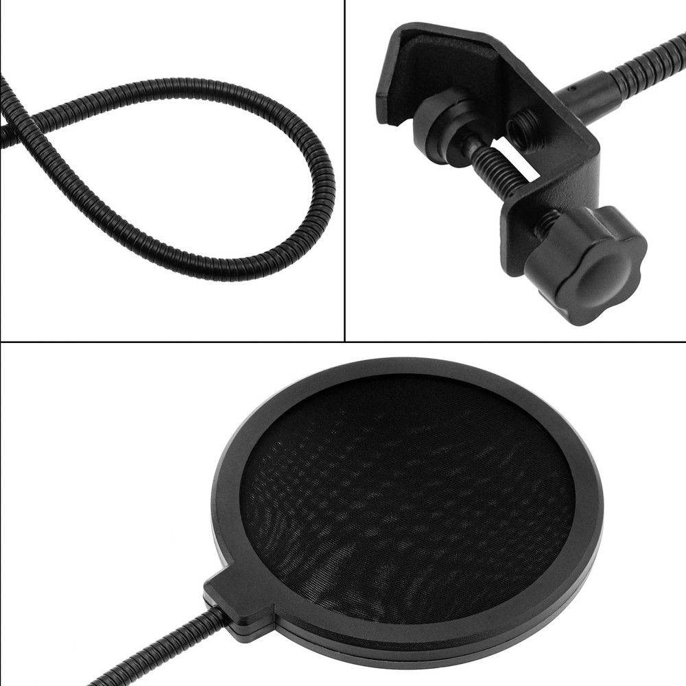 Professional Microphone Pop Filter Shield Dual Layered Wind Pop Screen with Clip