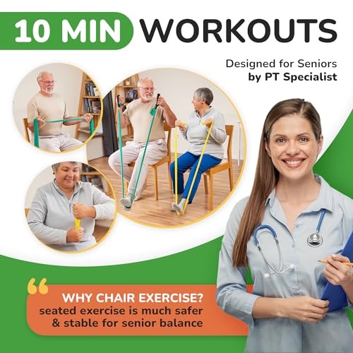 Chair Exercise Program with Two Resistance Bands, Handles and Printed Exercise