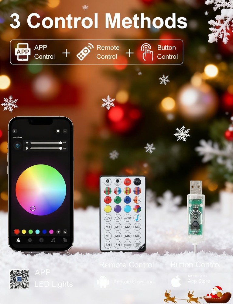 echosari Christmas String Lights, 100 LED Smart 33 Ft, 33Ft Clear Cable