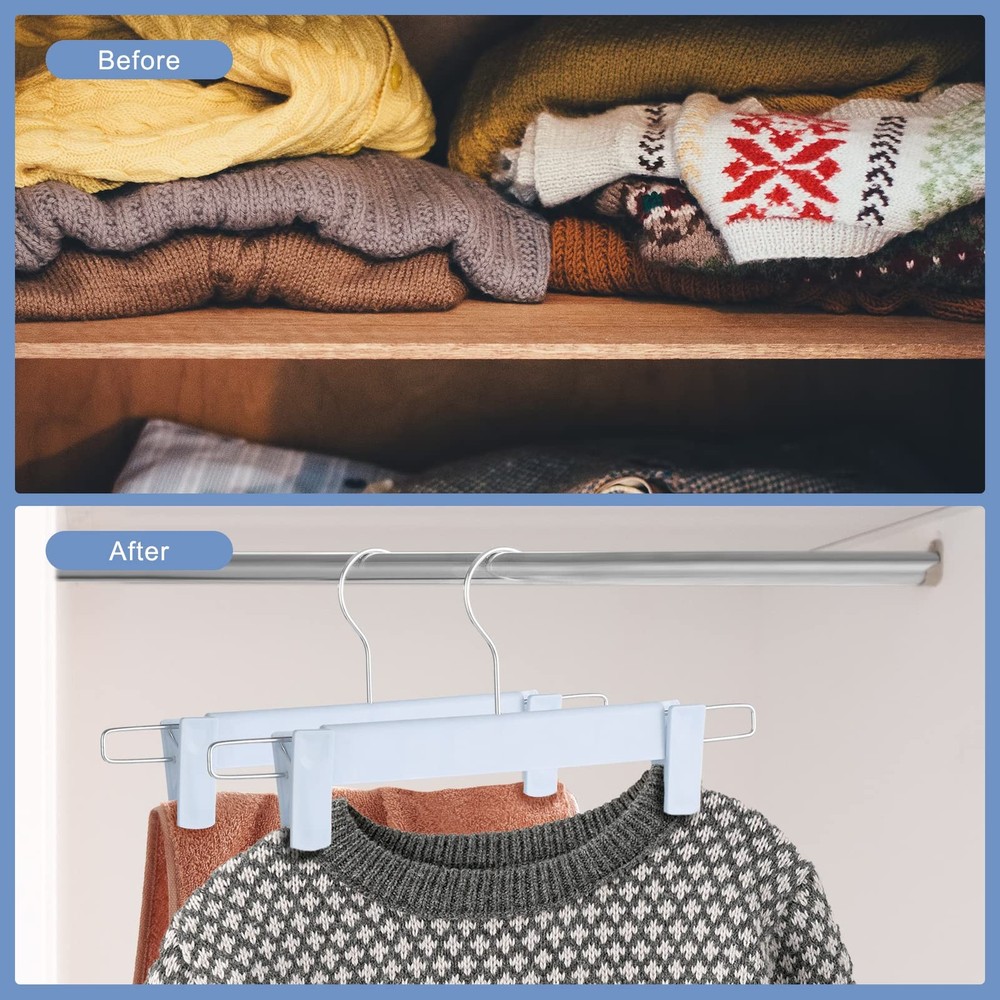 10 Pack Pants Hangers Adjustable Clips Blue