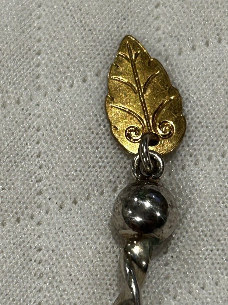 Sylvsmidja 830s Silver Pickle Lemon Fork Twist Handle Gold Leaf Ball End NORWAY