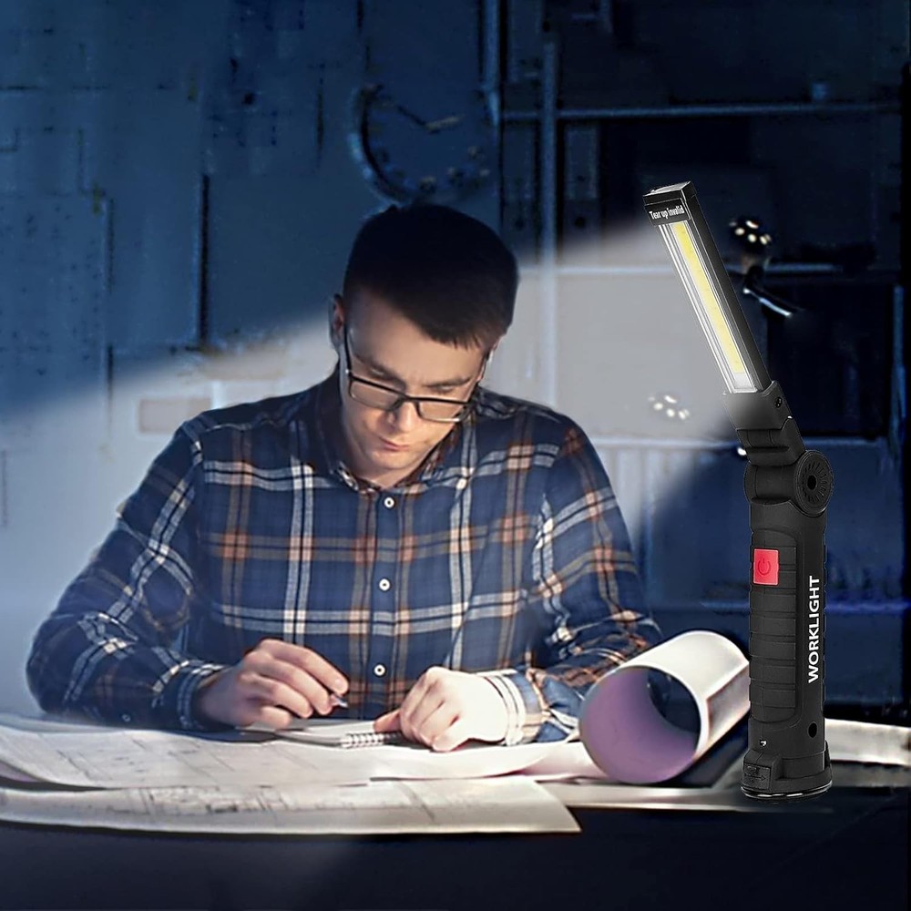 Rechargeable LED Work Light Magnetic Foldable Flashlight with Hook 5 Modes