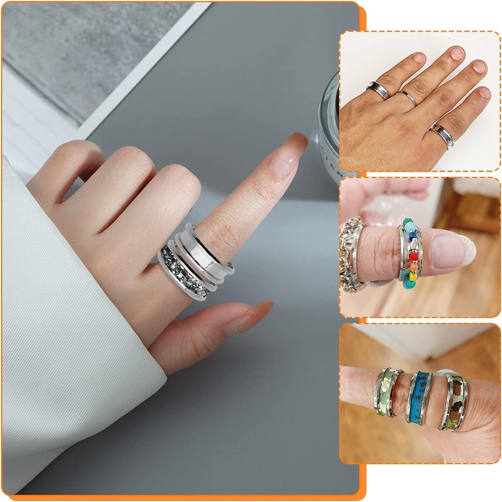 12 pcs Stainless Steel Blank Core Ring Settings 8 Sizes Finger Ring Blanks Round