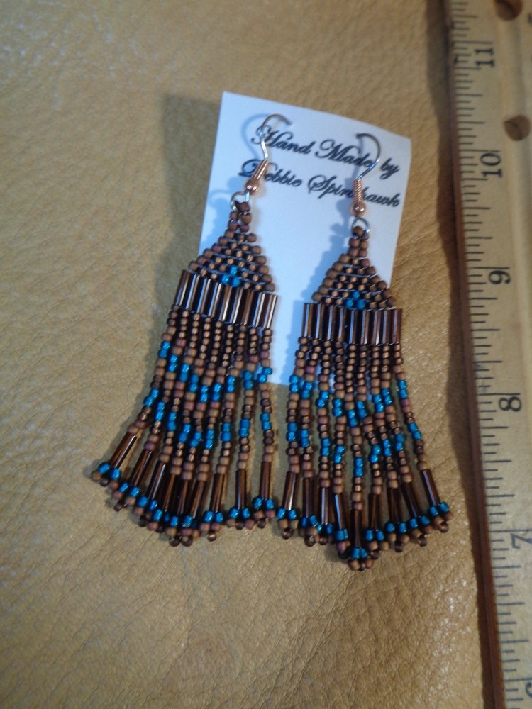 Handcrafted Southwest 2.5" Brown Teal Beaded Earrings