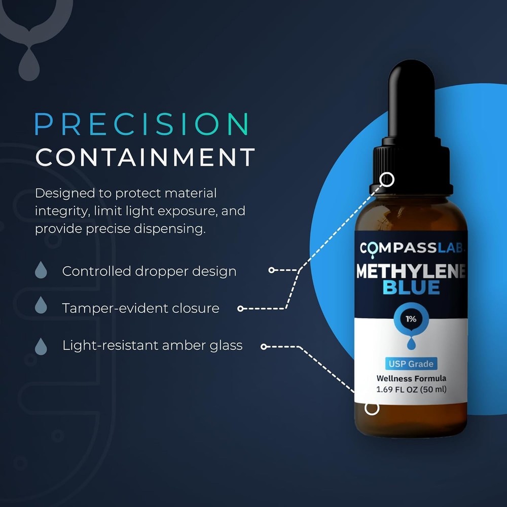 MB 1% Solution, 50 mL – Glass Bottle – Compass Laboratory