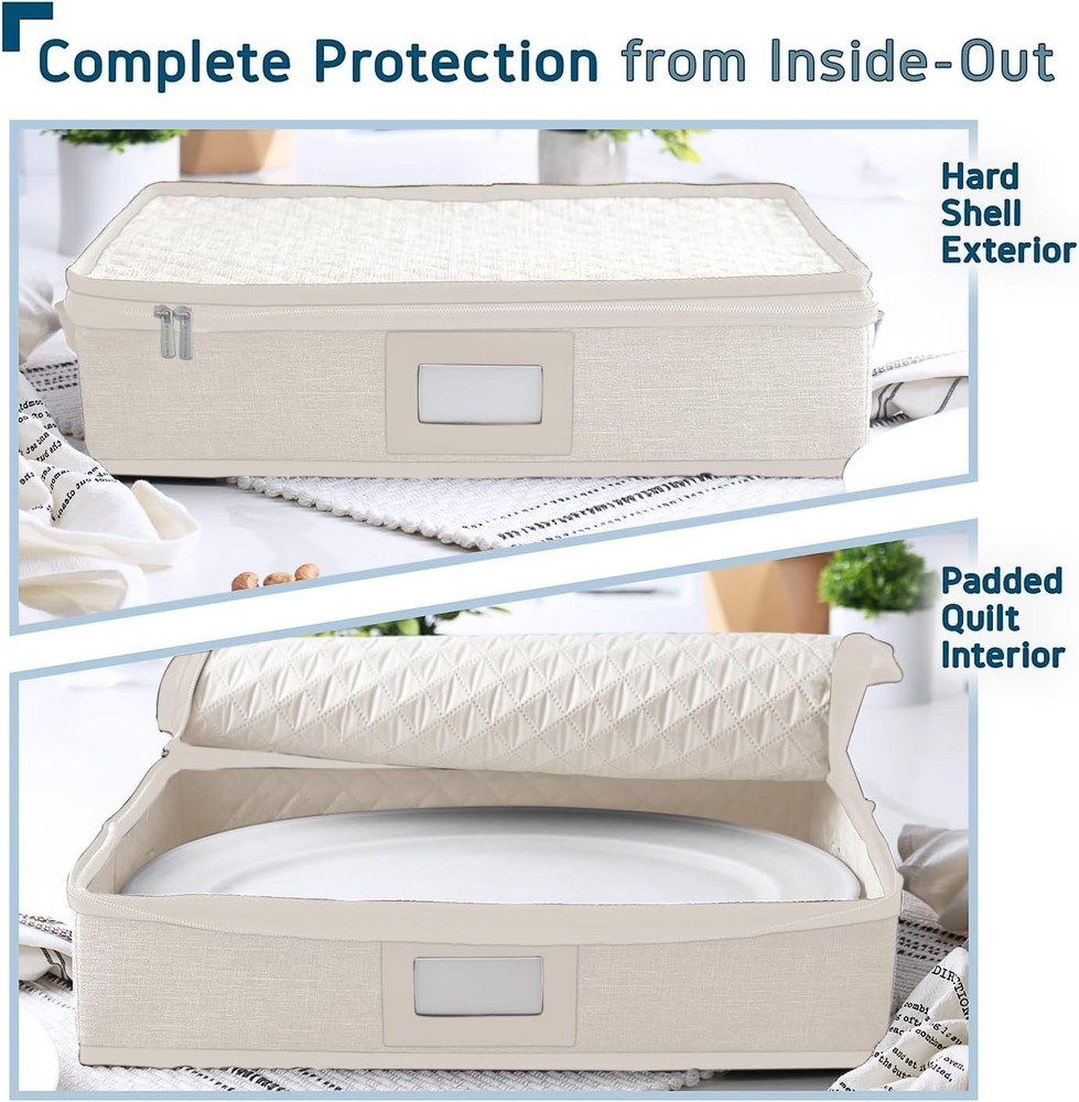Platter Storage Case Fine China Containers Storage Cream