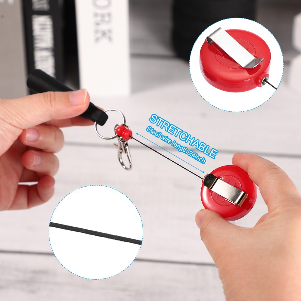 Retractable Pen Holder, 4pcs Pull Pen Pencil Holder Elastic Silicone, Red