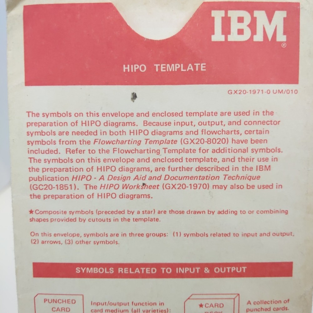 Vintage IBM HIPO Template Flowcharting Stencil GX20-1971 Computer Programming