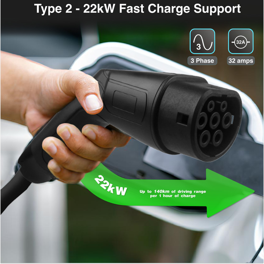 Laser 2.5m EV Charging Cable Type 2 | 22kW 32Amp Fast Charge | Black