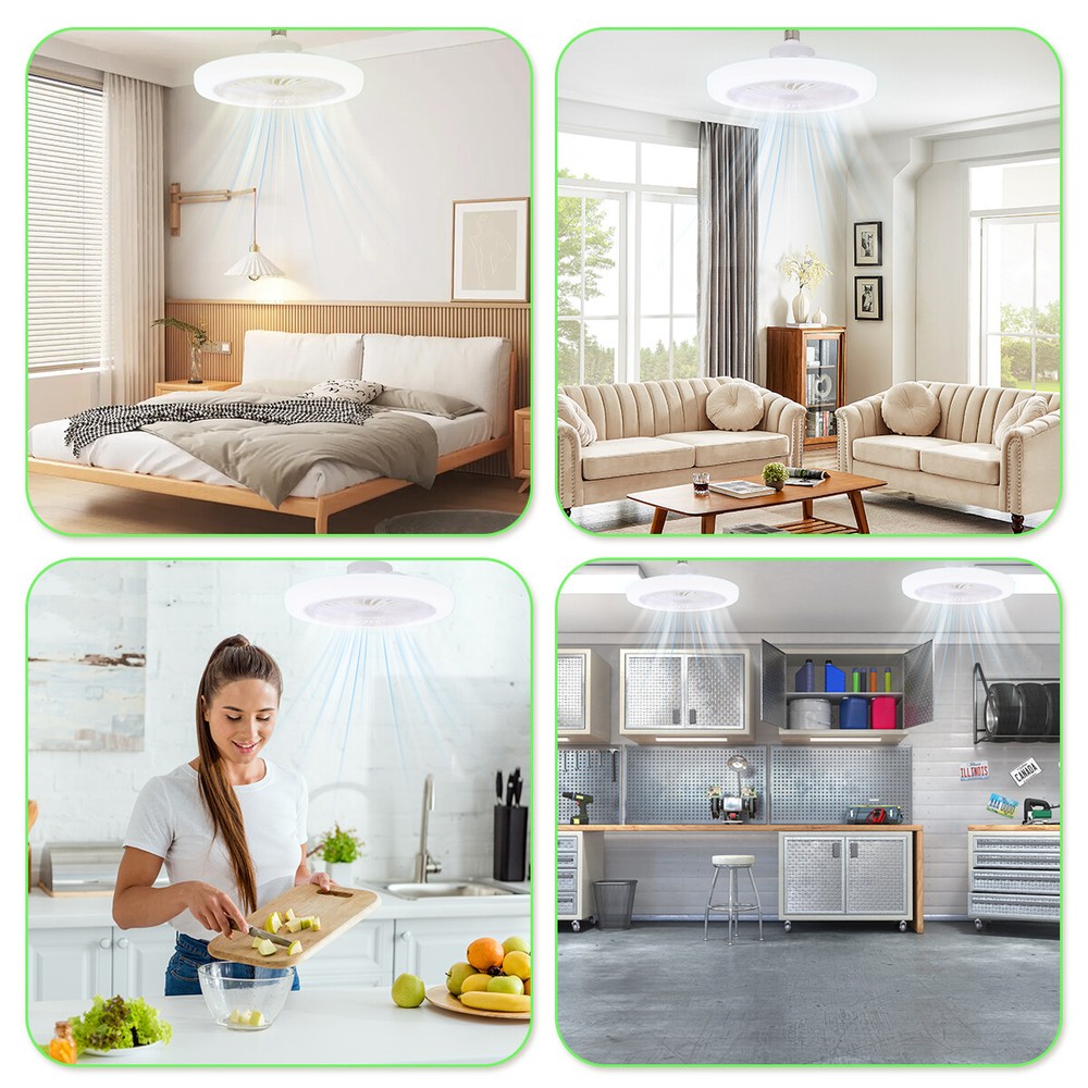 2 In 1 E27 Socket Fan Light With Remote Ceiling Fan Adjustable LED Smart 3 Speed