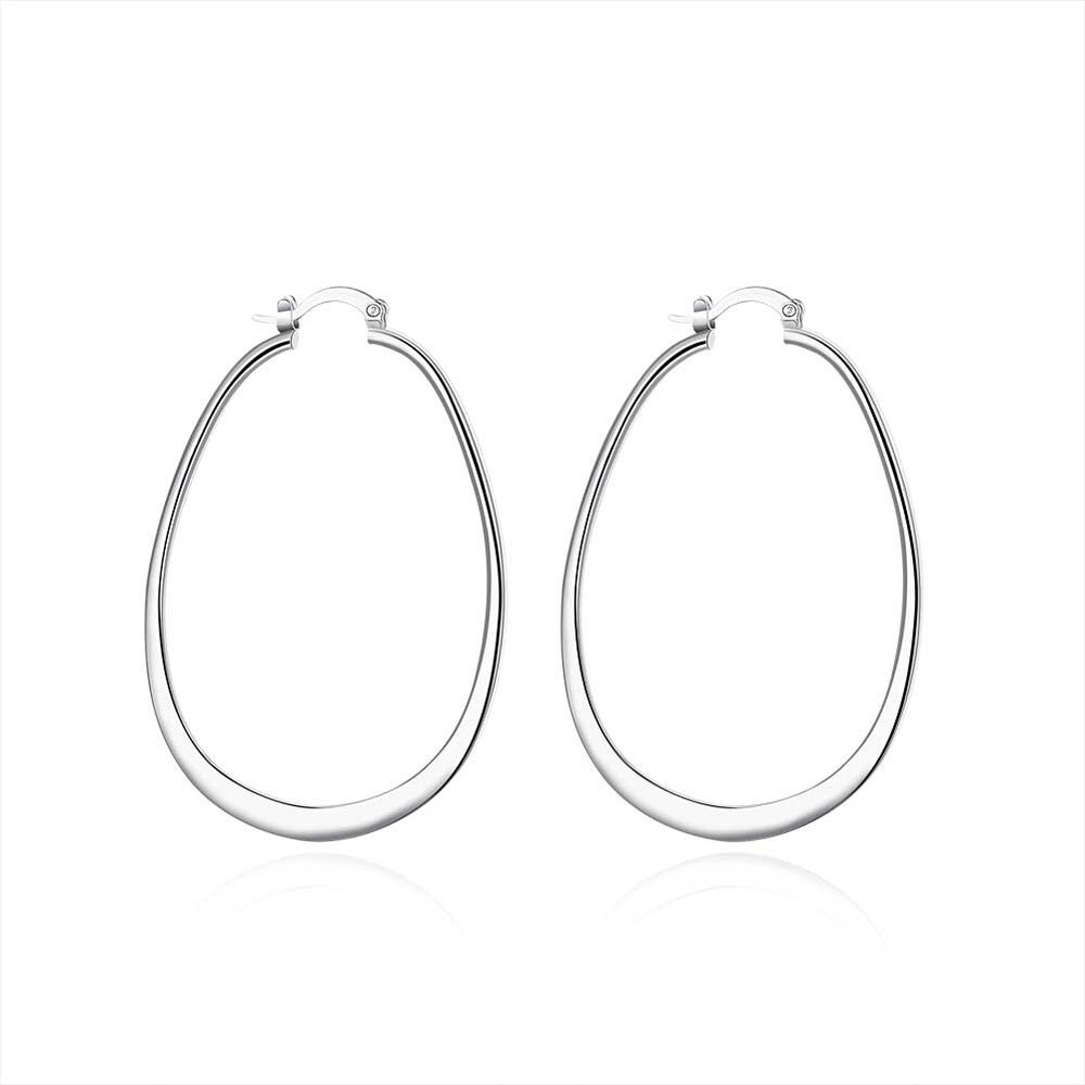Womens 925 Sterling Solid Silver Elegant Oval Shaped Extra Large Hoop Earrings
