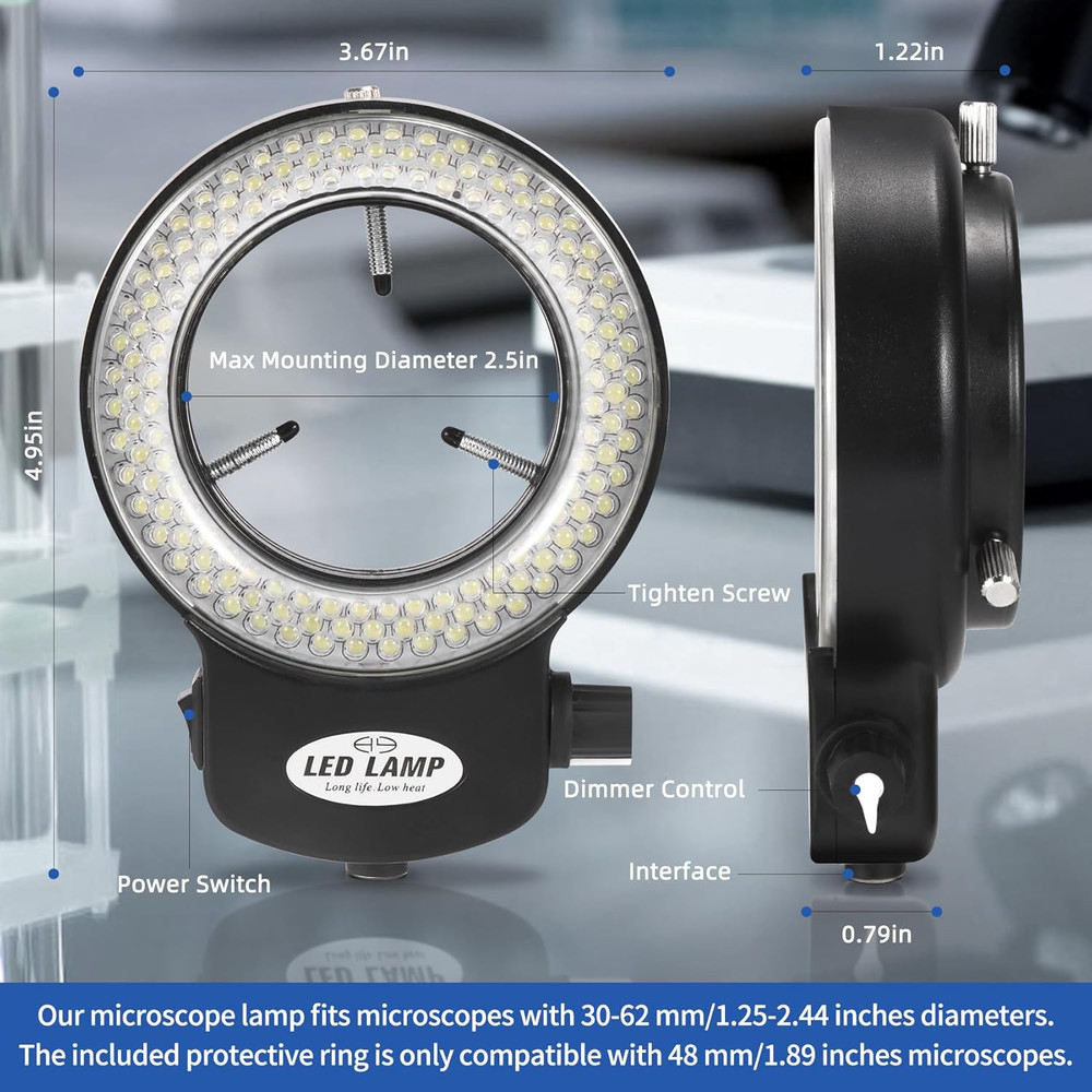 144 LED Ring Microscope Light Adjustable Illuminator, Microscope Lamp LED Ring L
