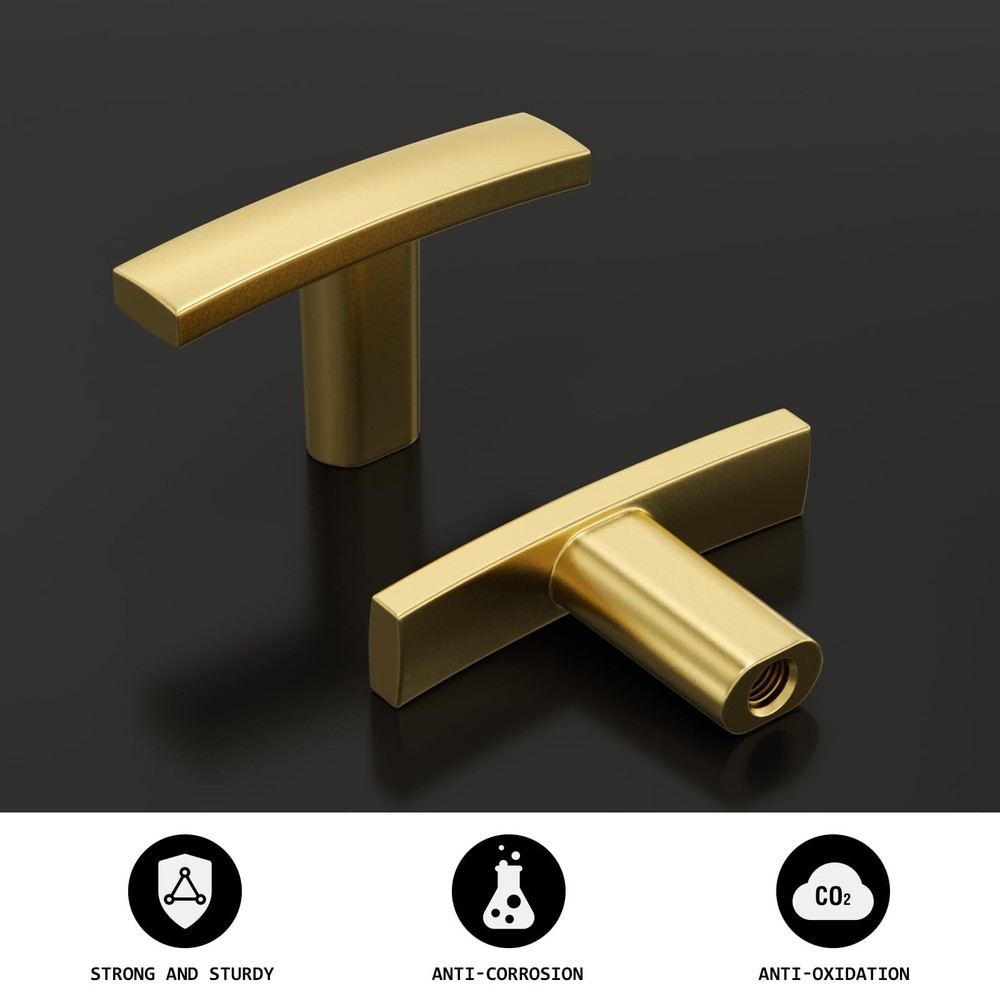 20 Pack Brushed Gold Solid Zinc Alloy Cabinet Knobs T Pulls Modern Hardware