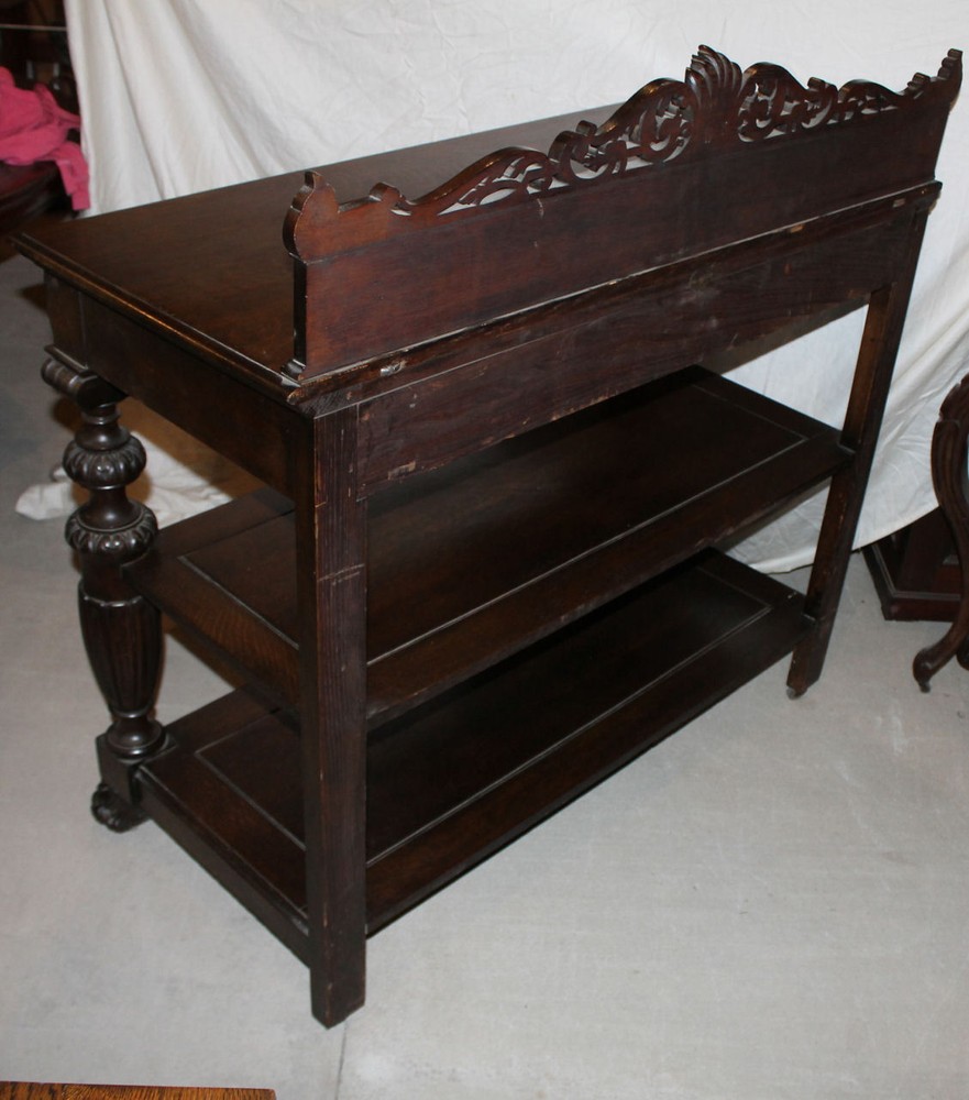 Antique Fancy Oak Server Buffet – highly carved