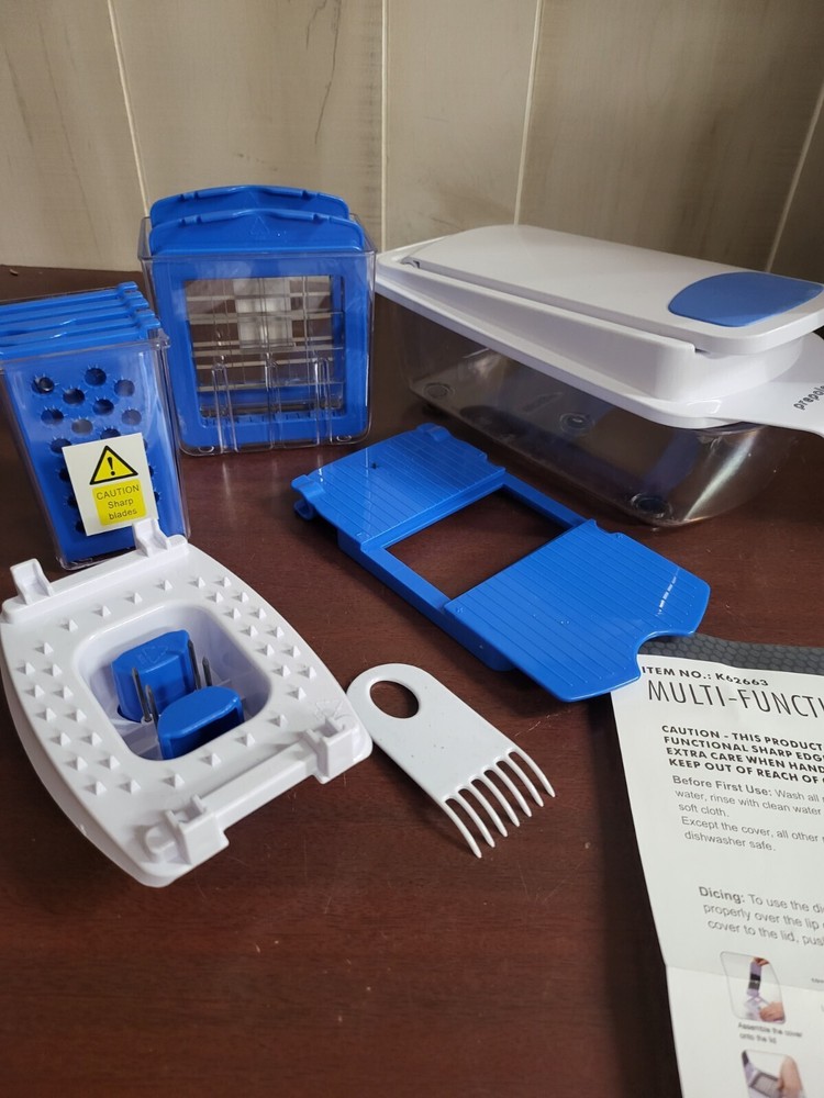 Multi-Functional Food Dice Slice Chop Set 8 Blades Container & Clean Tool #4227
