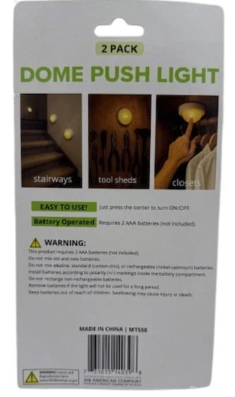 Touch Lights, Round Dome, Two Pack, Battery Powered, Adhesive Back