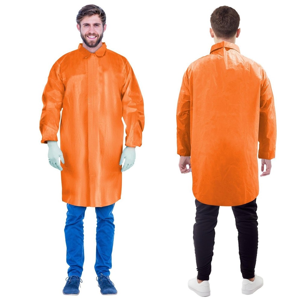 Orange Disposable Lab Coats Polypropylene Hook and Loop 50 Count 3X-Large