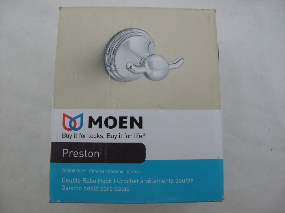 (1) NEW Moen Preston Double Robe Hook - CHROME - DN8403CH