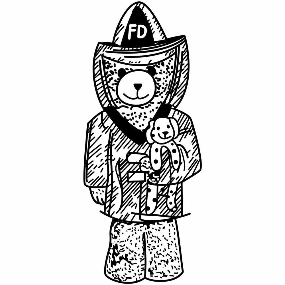 Bear Fireman Art Rubber Stamp