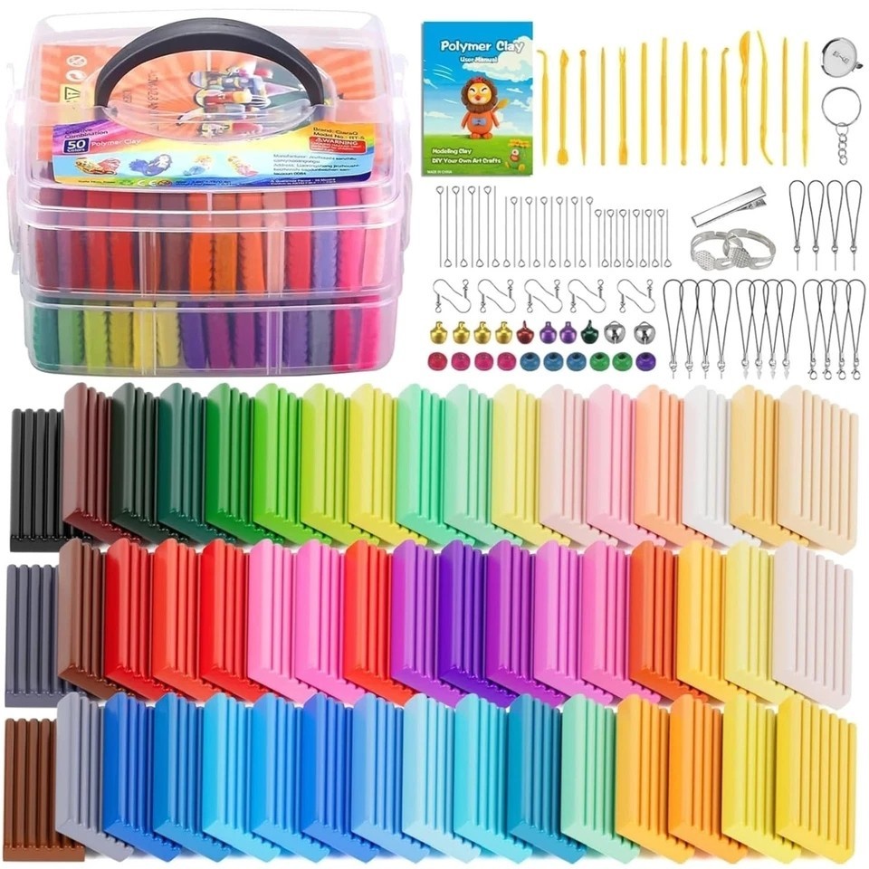 50 Color Polymer Clay Starter Kit with Sculpting Tools – 2.8 lb Creativity Set