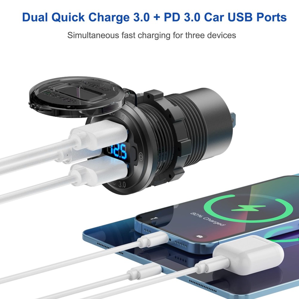 12V USB Outlet Boat Accessories Marine Switch Panel Charger+Socket+Switch