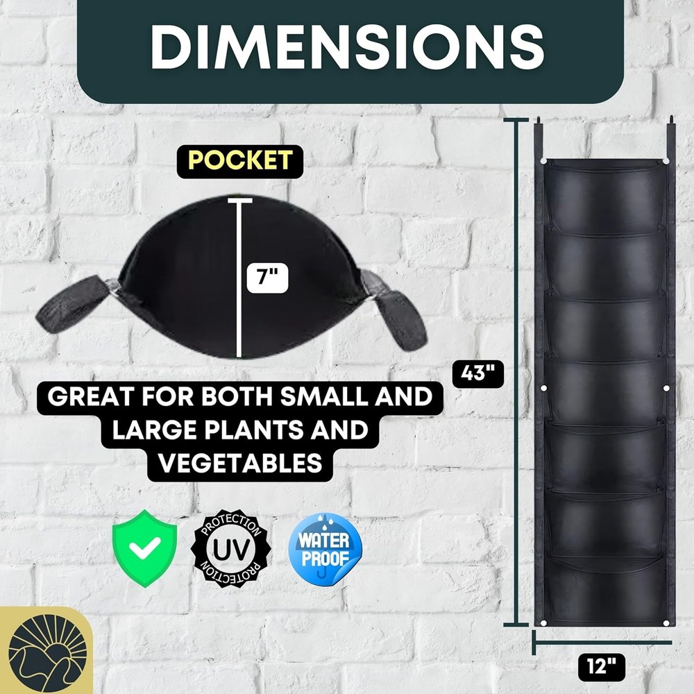 Fence Planters Wall for Outdoors Plants Vertical 7 Pockets, Black
