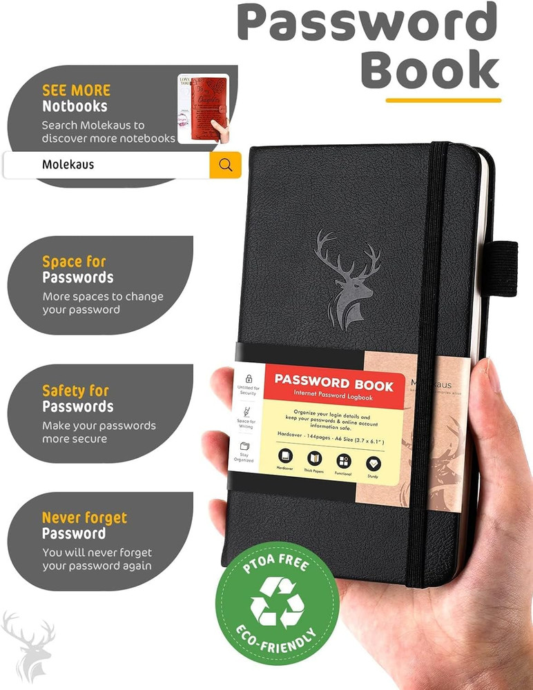 Molekaus Password Book with Alphabetical Tabs Small Password Keeper with Extra P