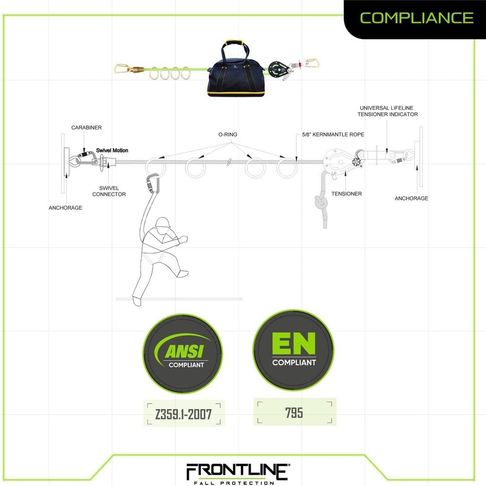Frontline HLK1004 4-Person 100' Adjustable Horizontal Lifeline System
