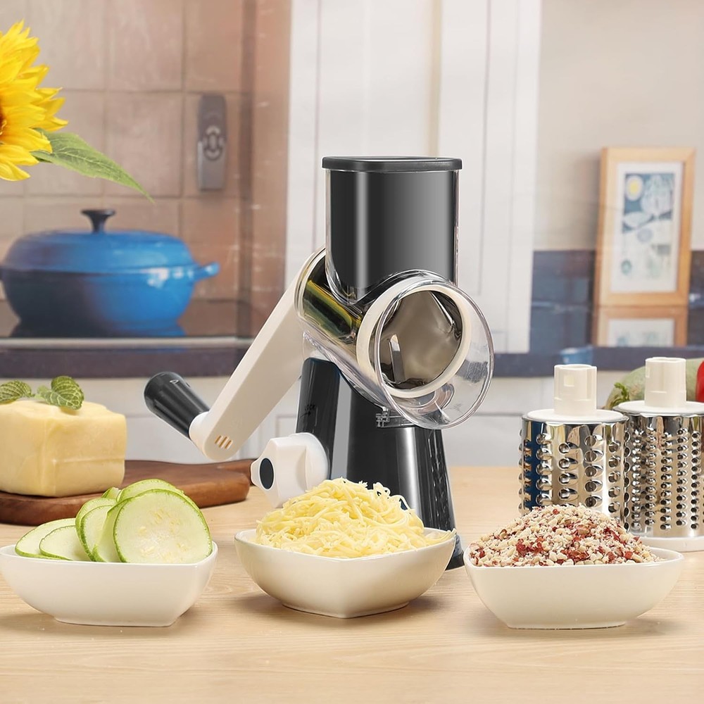Versatile Rotary Cheese & Vegetable Shredder with Suction Base - Dishwasher Safe
