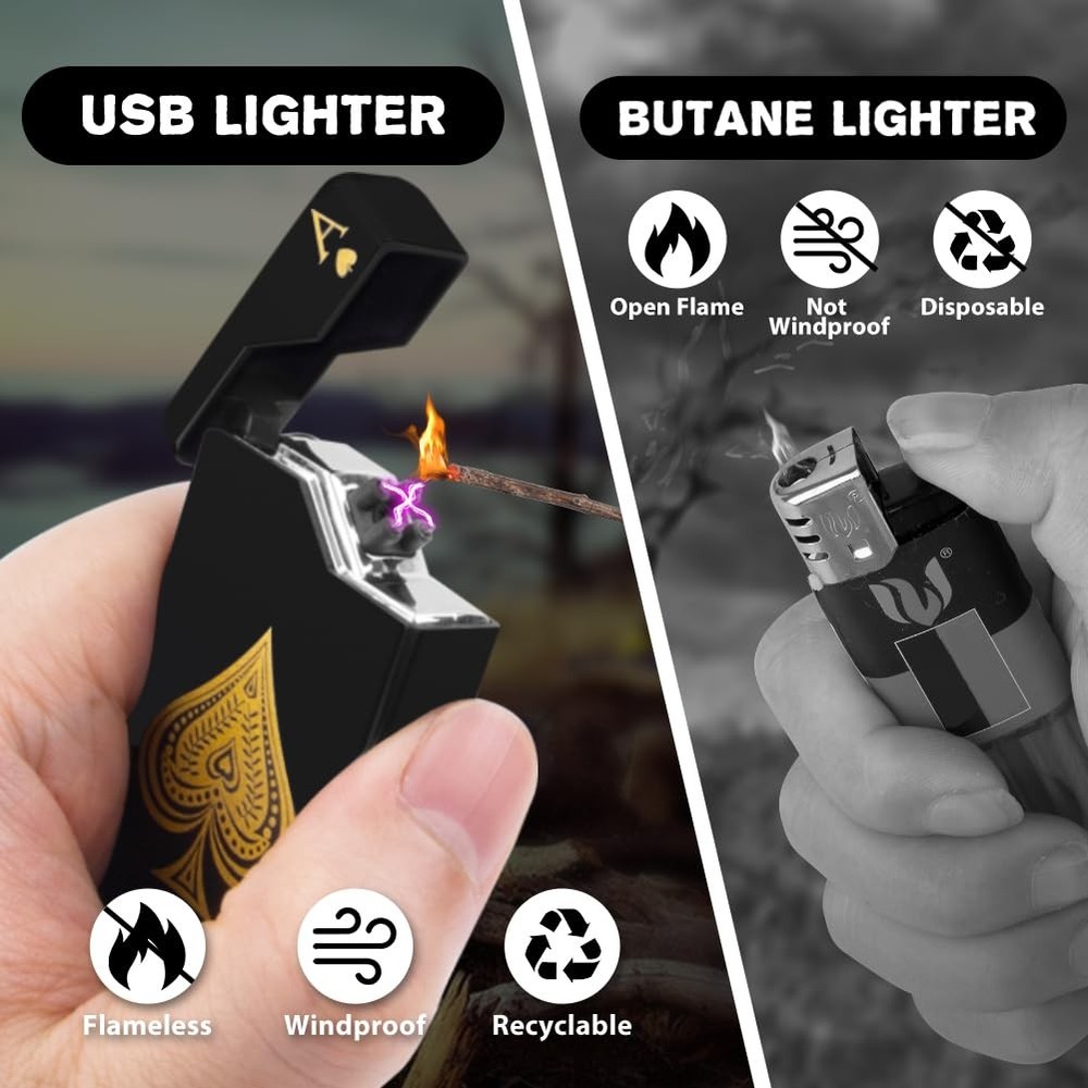 LcFun Electric Lighter Rechargeable USB, Dual Arc Plasma Lighter, Black Ace