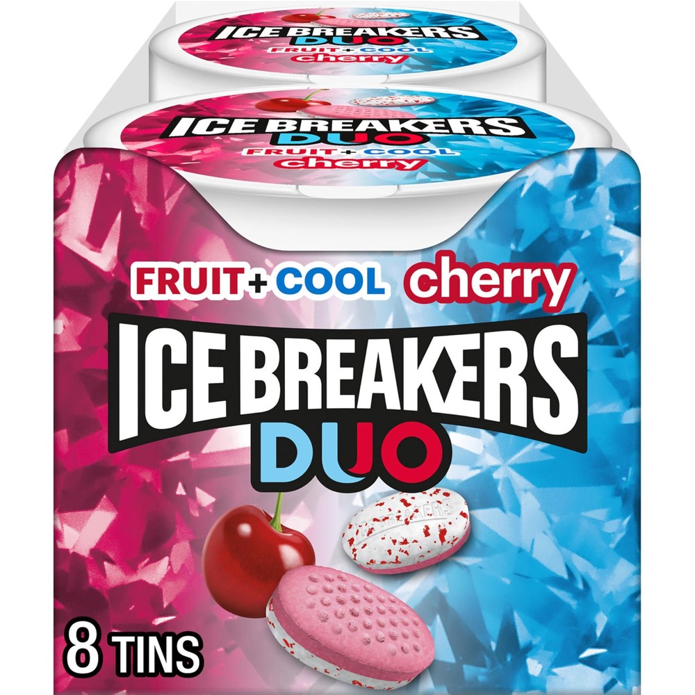 ICE BREAKERS Duo Fruit Plus Cool Cherry Flavored Sugar Free Mints Pucks 8 Count