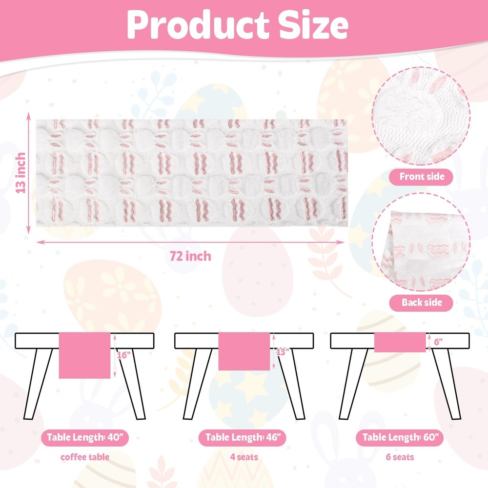 Easter Bunny Egg Table Runner - 13x72 Inch Spring 3D Rabbit Egg Jacquard Tabl...